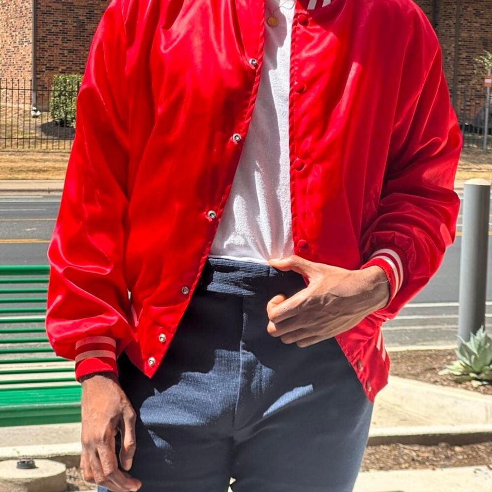 vintage 80s red nylon baseball jacket varsity